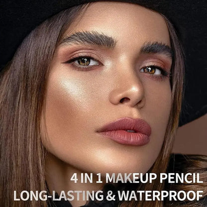 4-in-1 Waterproof Makeup Pen – Multi-Functional Beauty Tool for Eyeliner, Brows, Lip Liner, and Highlighter